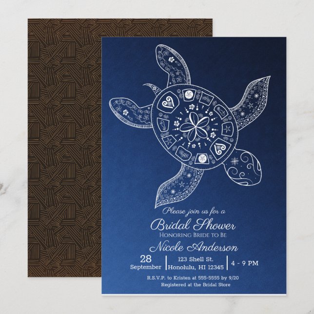 Hawaiian Tropical Turtle Blue Bridal Shower Invitation (Front/Back)