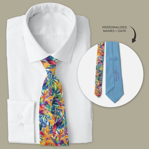 Hawaiian Tropical Watercolor Bird of Paradise Neck Tie