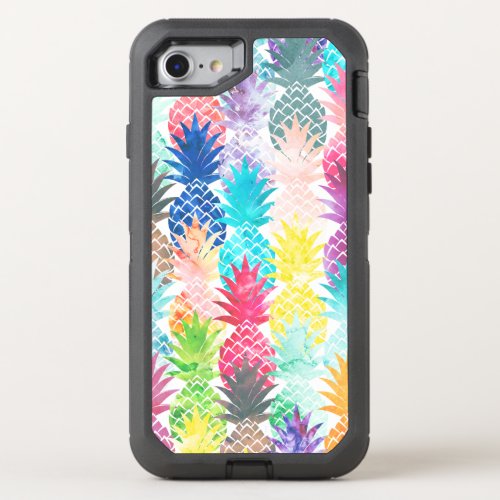 Hawaiian tropical watercolor pineapple pattern OtterBox defender iPhone SE87 case