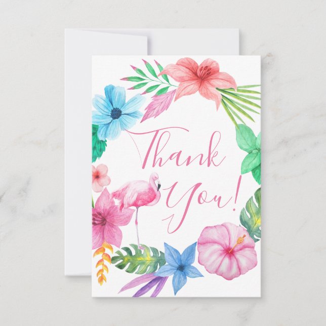 Hawaiian tropical wreath wedding thank you card (Front)