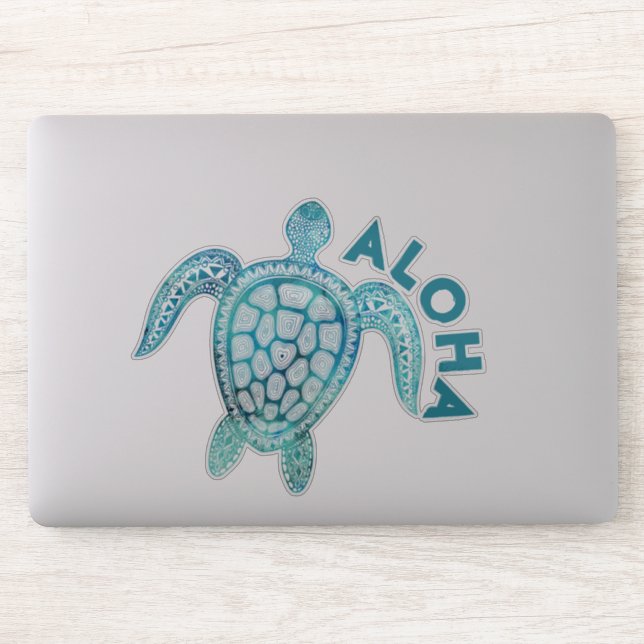 Hawaiian Turquoise Sea Turtle Aloha Sticker (Computer)