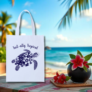 Hawaiian Turtle Fisherman Aesthetic-Blue Grocery Bag
