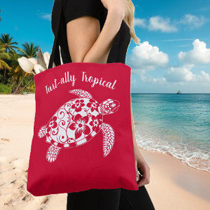 Hawaiian Turtle Fisherman Aesthetic Cherry Red Tote Bag