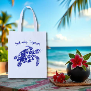 Hawaiian Turtle Fisherman Aesthetic-Deep Blue Grocery Bag