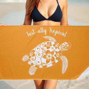 Hawaiian Turtle Fisherman Aesthetic Orange Beach Towel