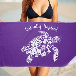 Hawaiian Turtle Fisherman Aesthetic Purple Beach Towel