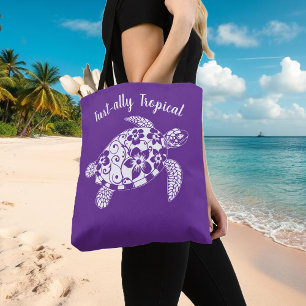 Hawaiian Turtle Fisherman Aesthetic Purple Tote Bag