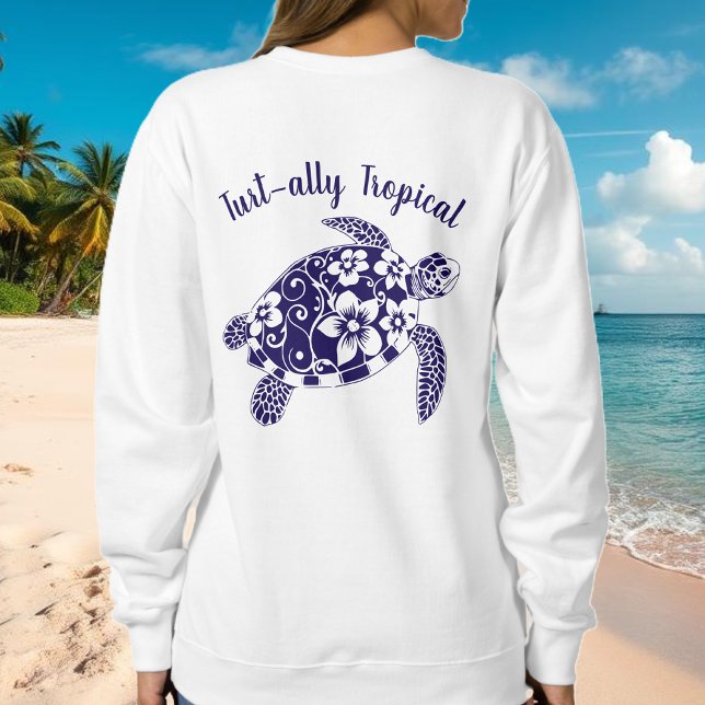 Hawaiian Turtle-Fisherman Core-Dark Blue Sweatshirt (Hawaiian Turtle Tropical Flowers Fisherman Core Fisherman Aesthetics Summer Beach Sweatshirt )