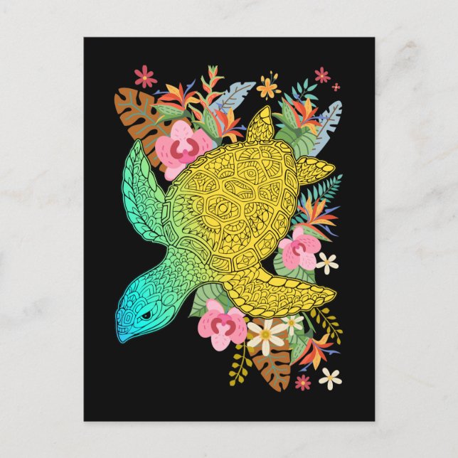 Hawaiian Turtle Lover Hawaii Colorful Flowers Postcard (Front)