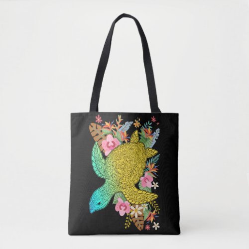 Hawaiian Turtle Lover Hawaii Colorful Flowers Tote Bag