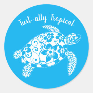 Hawaiian Turtle Turt-ally Tropical-Blue Classic Round Sticker
