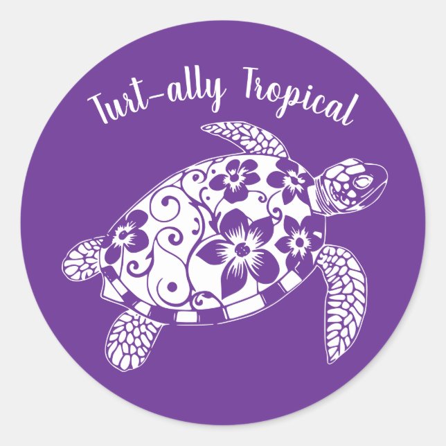 Hawaiian Turtle Turt-ally Tropical-Purple Classic Round Sticker (Front)