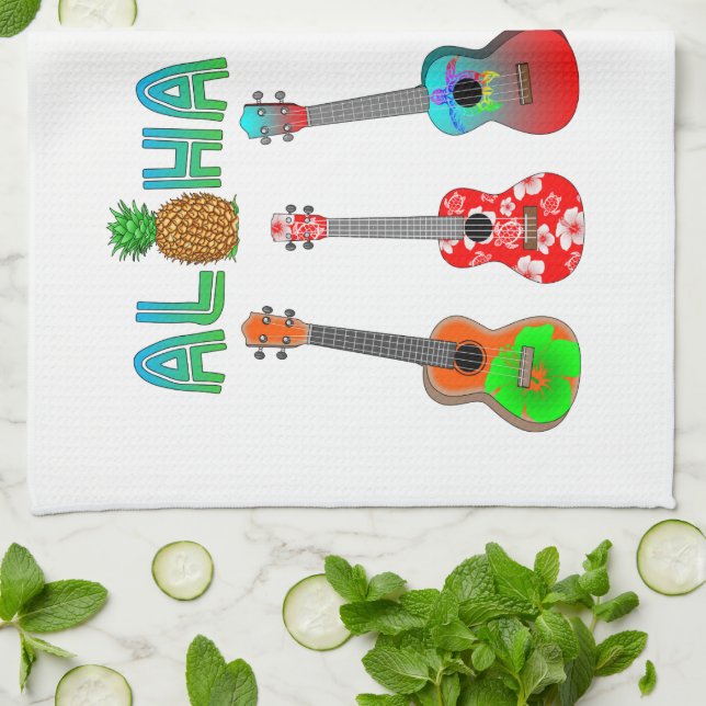 Hawaiian Ukulele Aloha Hawaii Kitchen Towel (Folded)