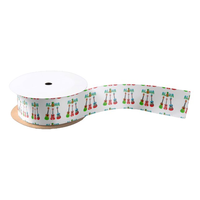 Hawaiian Ukulele Aloha Hawaii Satin Ribbon (Spool)