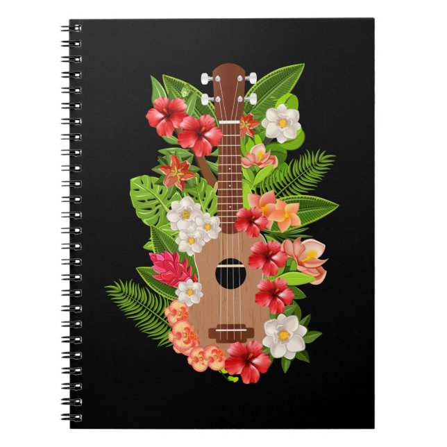 Hawaiian Ukulele Guitar Flowers Hawaii Notebook (Front)