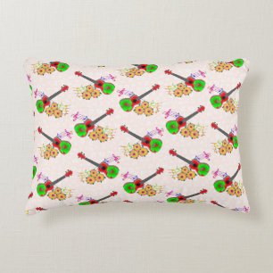 Hawaiian Ukulele Hibiscus Flowers Floral Accent Pillow