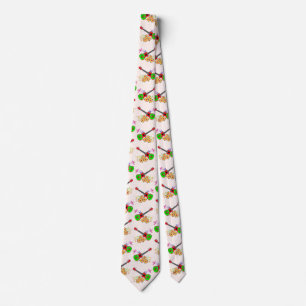 Hawaiian Ukulele Hibiscus Flowers Floral Neck Tie