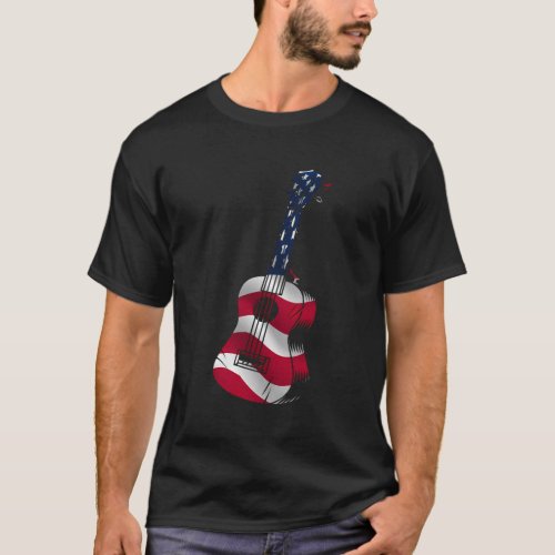Hawaiian Ukulele Uke American Flag T_Shirt