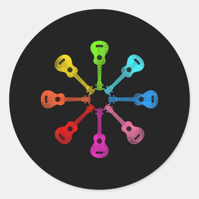 Hawaiian Ukulele Uke Rainbow Ukulele Classic Round Sticker (Front)