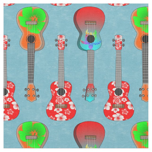 Hawaiian Ukuleles on Blue Fabric (Close Up)