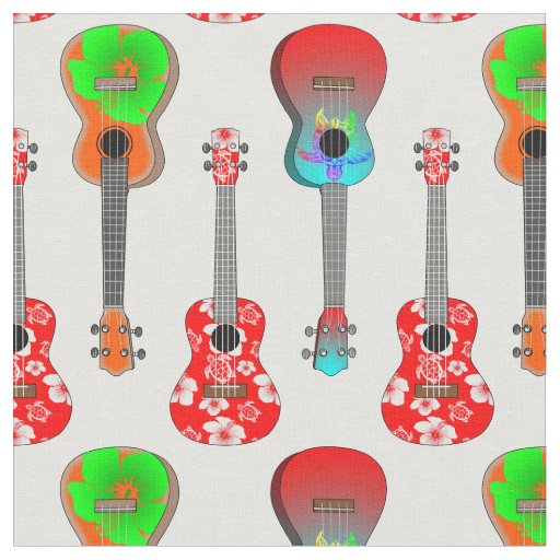 Hawaiian Ukuleles on Floral Hibiscus Fabric