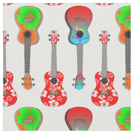 Hawaiian Ukuleles Summer Beach Fabric