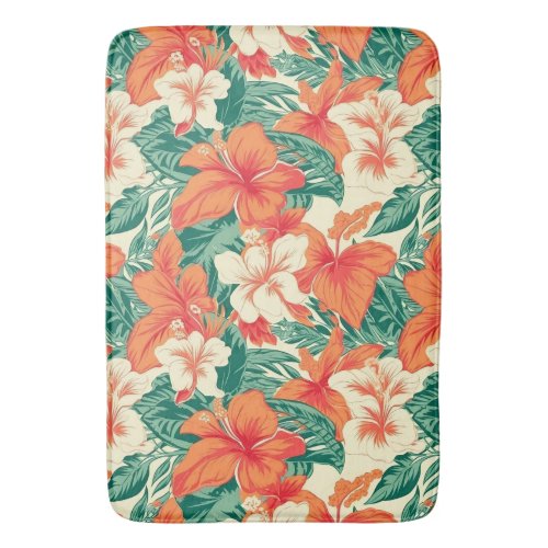 Hawaiian vibe aesthetic tropical flowers pattern bath mat