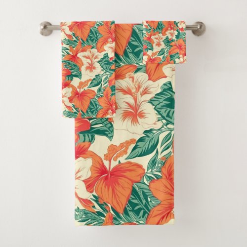 Hawaiian vibe aesthetic tropical flowers pattern bath towel set