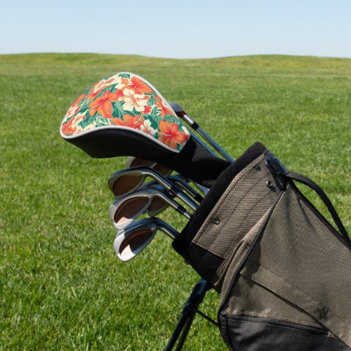 Hawaiian Vibe Aesthetic Tropical Flowers Pattern Golf Head Cover