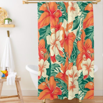 Hawaiian Vibe Aesthetic Tropical Flowers Pattern Shower Curtain by artOnWear at Zazzle