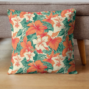 Hawaiian vibe aesthetic tropical flowers pattern throw pillow