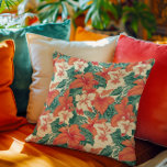 Hawaiian vibe aesthetic tropical flowers pattern throw pillow<br><div class="desc">Aesthetic Hawaiian vibe with colorful tropical flowers and green leaves in a seamless pattern.</div>
