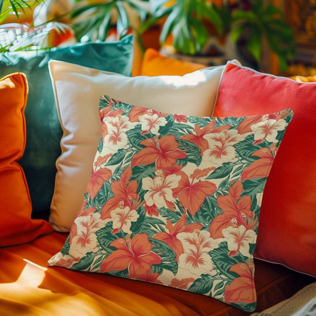 Hawaiian vibe aesthetic tropical flowers pattern throw pillow (Creator Uploaded)