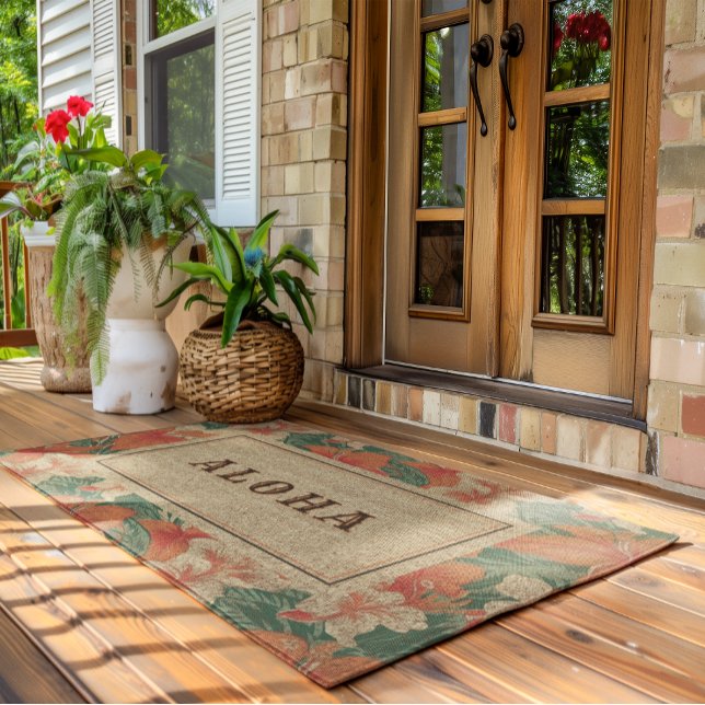 Hawaiian Vibe Colorful Tropical Flowers Fiber Doormat (Creator Uploaded)