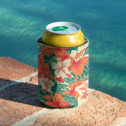 Hawaiian vibe colorful tropical flowers pattern can cooler