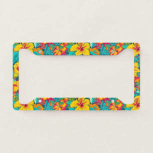 Hawaiian vibe Colorful tropical flowers pattern License Plate Frame
