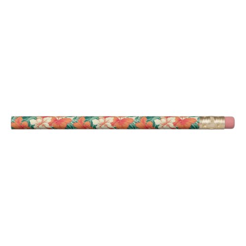 Hawaiian vibe colorful tropical flowers pattern pencil