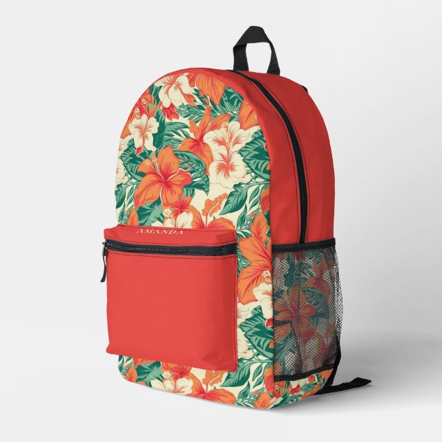 Hawaiian vibe colorful tropical flowers pattern printed backpack (Back Corner Right)
