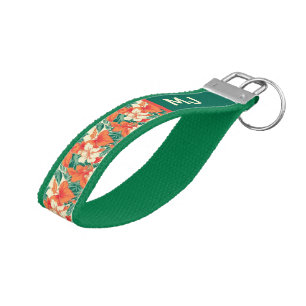 Hawaiian Vibe Colorful Tropical Flowers Pattern Wrist Keychain
