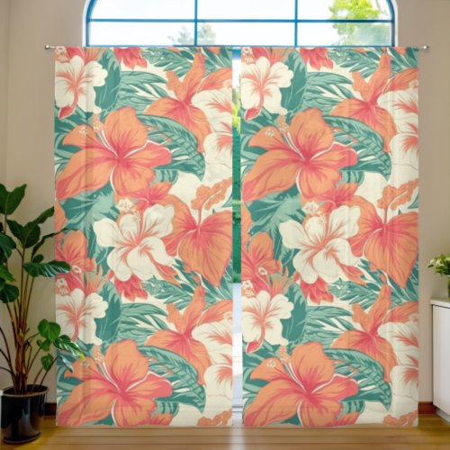 Hawaiian Vibe Colorful Tropical Flowers Sheer Curtains