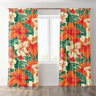 Hawaiian Vibe, Colorful Tropical Flowers Sheer Curtains