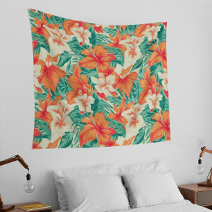 Hawaiian vibe colorful tropical flowers tapestry