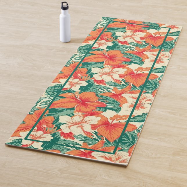 Hawaiian vibe colorful tropical flowers yoga mat (In Situ)