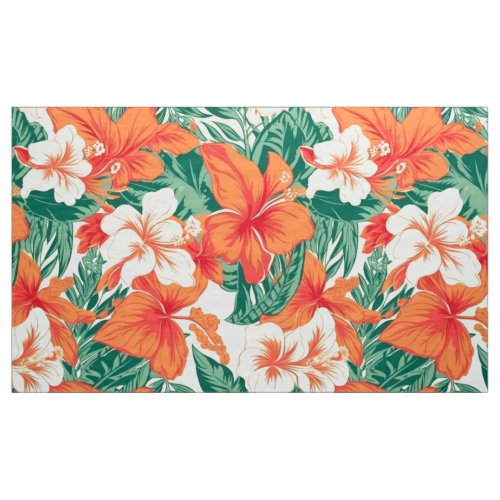 Hawaiian vibe tropical flowers and leaves pattern fabric