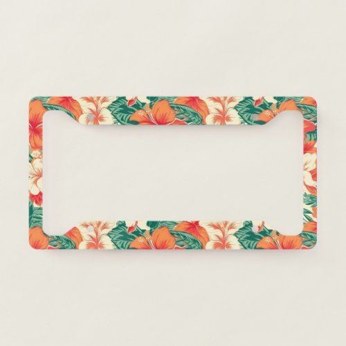 Hawaiian vibe tropical flowers and leaves pattern license plate frame