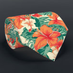 Hawaiian vibe tropical flowers and leaves pattern neck tie<br><div class="desc">Aesthetic,  colorful Hawaiian vibe with tropical flowers and leaves pattern.</div>