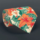 Hawaiian vibe tropical flowers and leaves pattern neck tie<br><div class="desc">Aesthetic,  colorful Hawaiian vibe with tropical flowers and leaves pattern.</div>