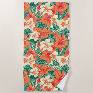 Hawaiian vibe tropical flowers pattern beach towel