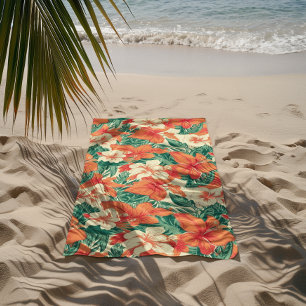 Hawaiian vibe tropical flowers pattern beach towel