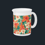 Hawaiian vibe tropical flowers pattern beverage pitcher<br><div class="desc">Aesthetic colorful tropical orange and white flowers and green leaves,  Hawaiian vibe pattern.</div>